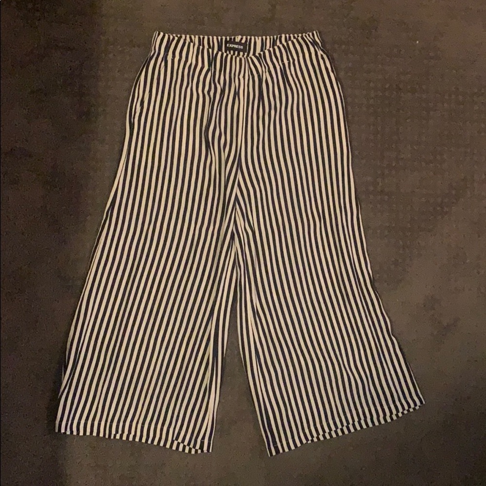 Black and white striped cropped culottes